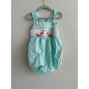 Classic Whimsy Smocked Flamingos Check Bubble Size 3T